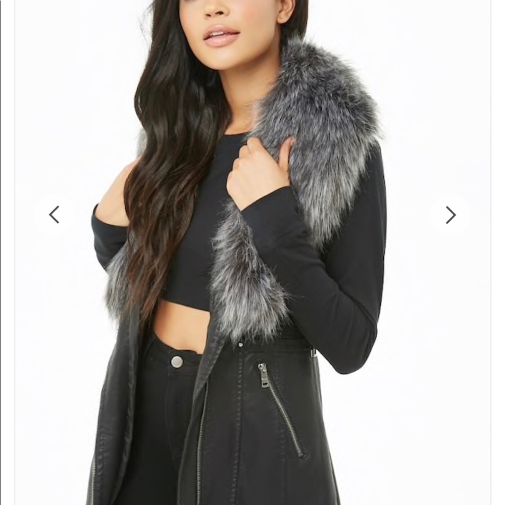 Black Leather Faux Fur Vest